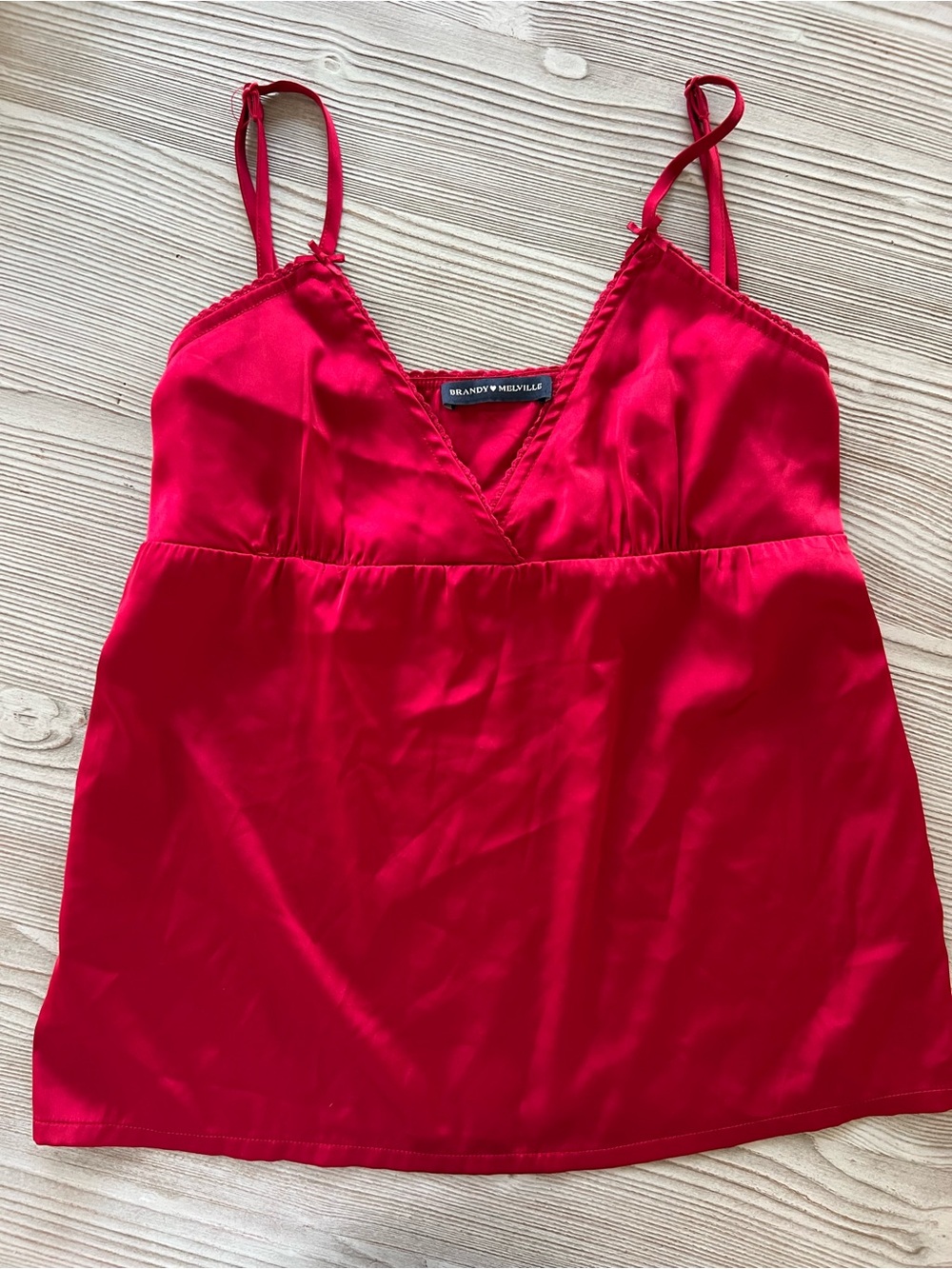 Brandy Melville Bright Red Satin V-Neck Cami